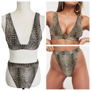 NWT South Beach Hi Cut Leopard Print Bikini Size 8 Sexy Pin Up Mob Wife Beach